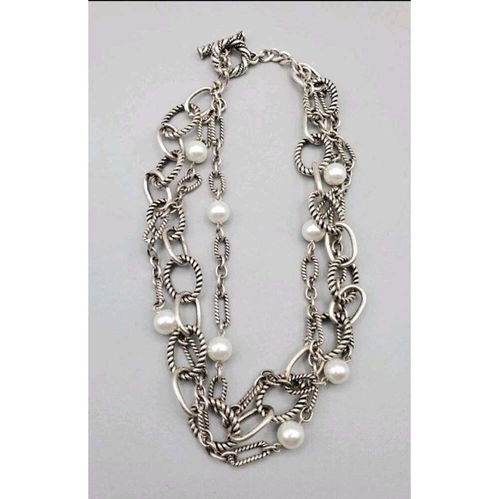 Premier Designs Faux Pearl & Chain Link 'Bellissimo' Necklace, Triple Strand